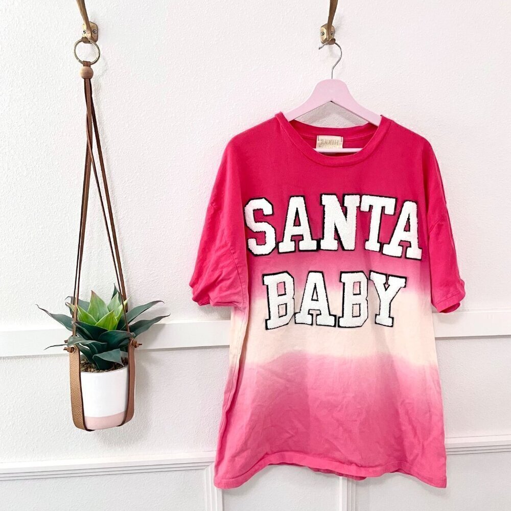 Judith March Santa Baby Red Tie Dye Short Sleeve Tee S Holiday Christmas Preppy